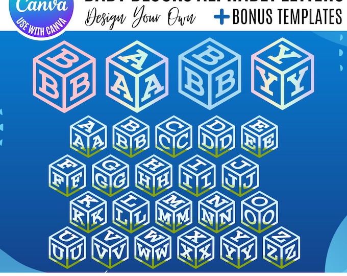 Canva Frame Alpha Template, Canva Alphabet Frames, Baby Block Canva, Canva Baby Frames, ABC Block Letters, Cute Canva Alphabet letters