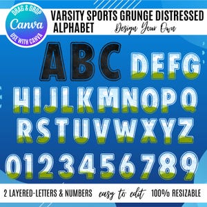 Varsity Sports Letters Canva Frame Template, Fill your own letters, Grunge Varsity College Letter, College Alphabet, Canva Alphabet template