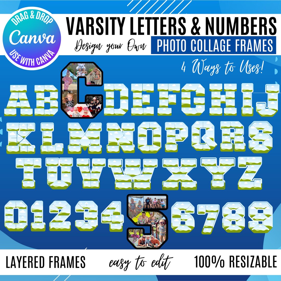 Canva Photo Collage Frames: Alphabet & Numbers Template (digital ...