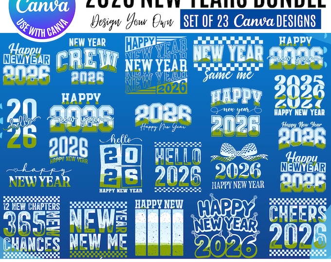 New Year 2026 Canva Templates, Gold Sparkle Designs (Digital Download)
