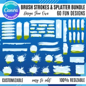 Brush stroke Canva Frame Template, Paint Splatter Canva Frames, Paint Stroke Frame, 4 Brush Strokes, Frame, Canva Brush Stroke Template