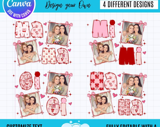 Mother's Day Photo Collage Canva Template, Canva Coquette Mom, Gift for Mother's Day, Nana, Gigi, Mimi grandma gift (Digital Download