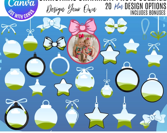 Christmas Photo Collage Ornament Templates, Canva Ornament Template, Photo Ornament Canva, Editable Christmas Ornament, Holiday Photo Keepsa