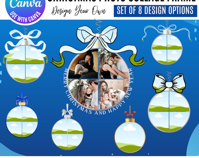 Christmas Photo Collage Ornament Templates, Canva Ornament Template, Photo Ornament Canva, Editable Christmas Ornament, Holiday Photo Keepsa