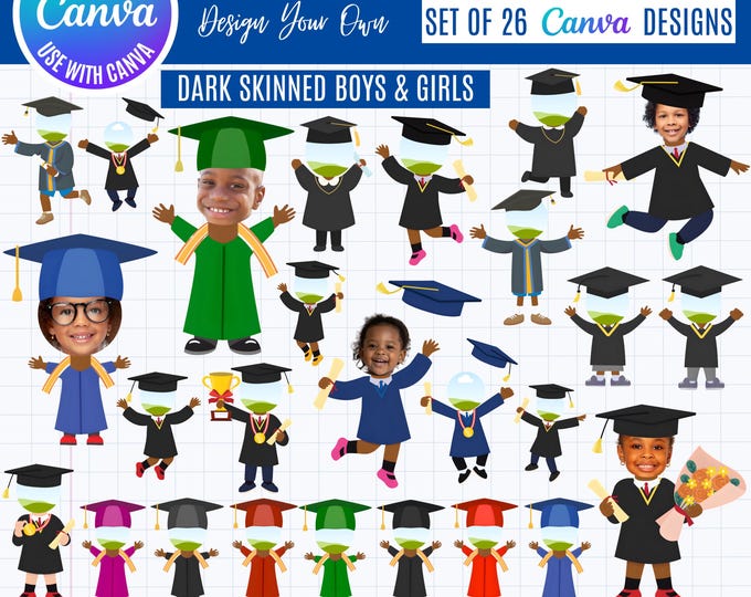 Kids Graduation Face Frames Canva Bundle, Funny Kids Graduate Photo Templates, insert Face Graduation Designs, editable Canva Templates
