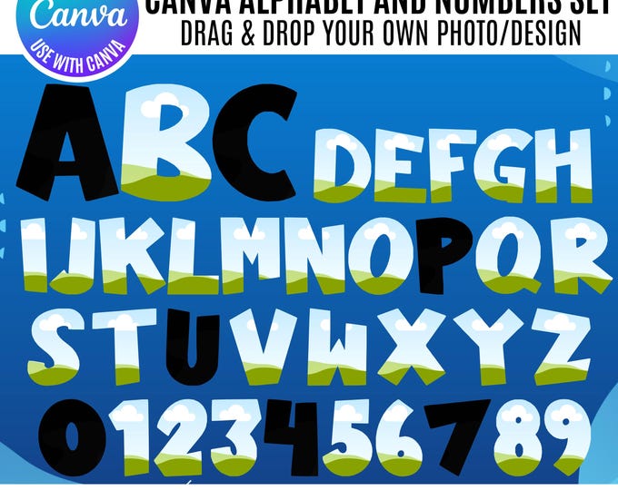 Canva Letters and Numbers, Cute Retro Fun Alphabet Bundle, Groovy Vintage alphabet template, playful alphabet Canva, Canva retro alphabet