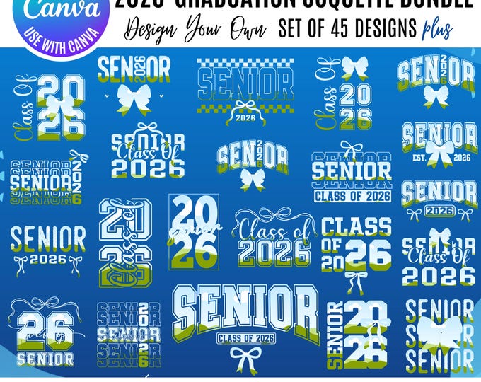 Coquette Senior Class of 2026 Canva Bundle, Canva Senior Templates, 2026 graduation designs, Drag & Drop senior, 2026 canva coquette templat