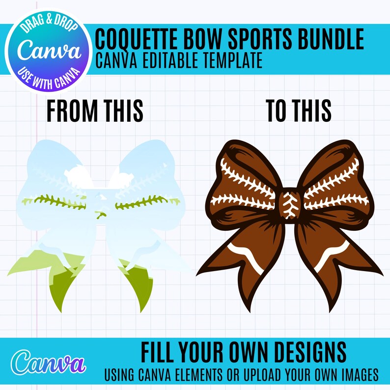 Coquette Sports Bow Canva Frames: Drag & Drop Templates (digital ...