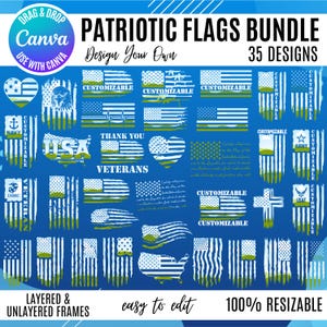 Patriotic Flags Canva Frame Bundle, 4th of July Canva Frame Bundle, America Sublimation designs, Drag and Drop, Canva Patriotic Templates