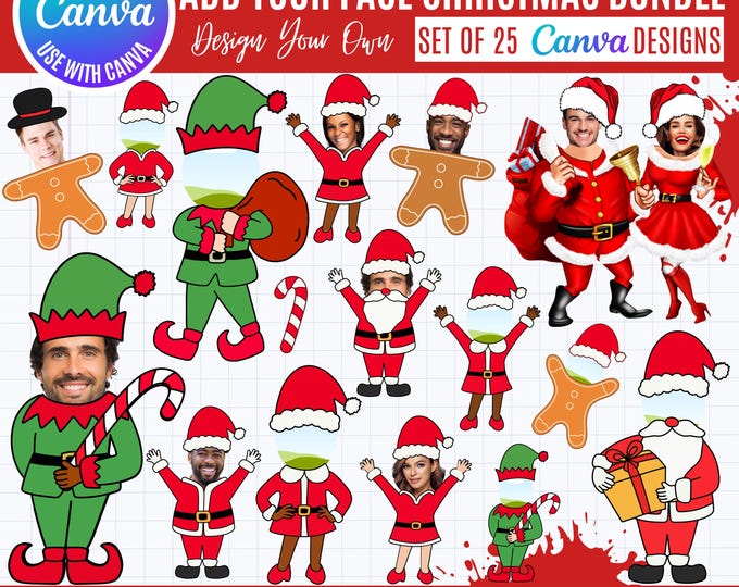 Christmas Santa Photo Frames: 25 Canva Holiday Elf and Santa Templates (Digital Download)