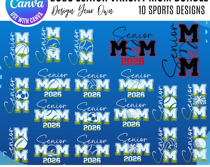 2026 Senior Mom Sports frames, 2026 Varsity Sports Canva Template, Coquette Sports Frames, Drag & Drop Senior Mom Frames, Senior Mama Canva