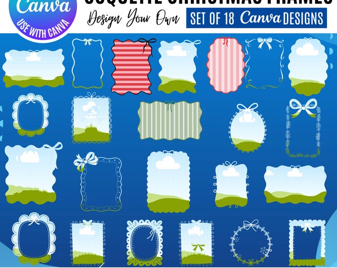 Coquette Christmas Canva Frames: Pink Holiday Templates (Digital Download)