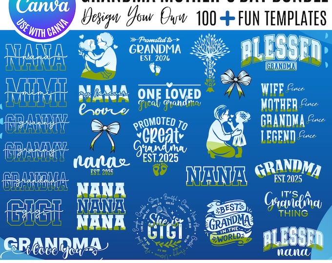 Grandma Mother's Day Canva Frame Bundle, Coquette Nana Templates, Mimi Frames, Mama Coquette Frames, Drag & Drop Template, Grandma frames