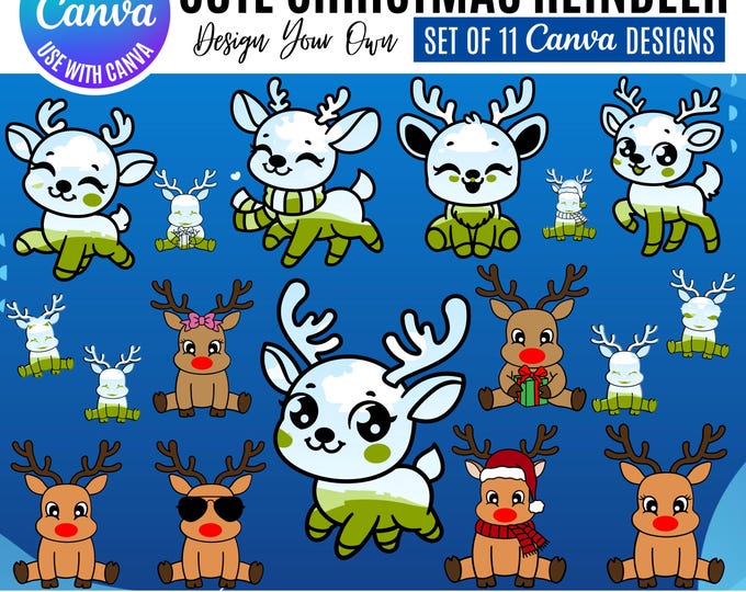 Christmas Reindeer Clipart Bundle: Editable Holiday Canva Designs (Digital Download)
