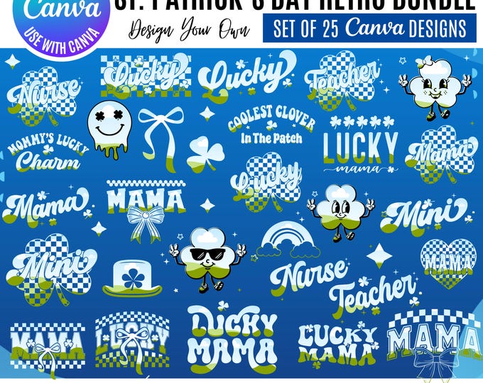 Saint Patrick's Day Retro Canva Bundle, Editable Canva Templates: Canva Templates (Digital Download), Saint Patrick's Day Canva designs