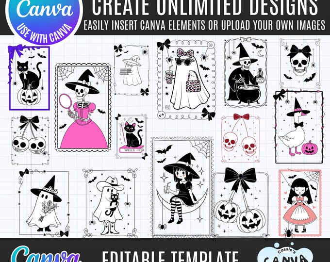 Coquette Halloween Canva Templates: Girly Fall Designs (Digital Download)