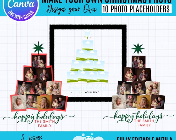 Christmas Tree Photo Collage Template, Family Holiday (Canva Template)