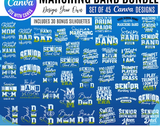 Marching Band Canva Bundle, Canva Band Mom, Class of 2026 Marching Band (Digital Download), Canva 2026 Senior Marching Band Bundle