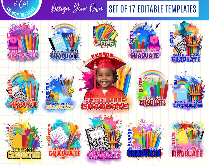 2026 Kids Graduation Canva Templates, Photo Booth Designs (Instant Download), Canva kids graduation templates, 2026 canva graduation kids