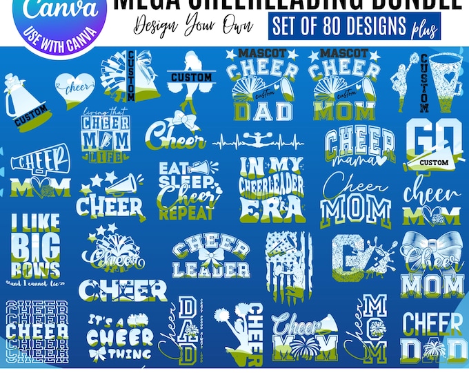 Cheer Mom Canva Bundle, Canva Cheer Football templates, Canva Cheerleader templates, Cheer Mama designs, Canva cheerleader clipart designs