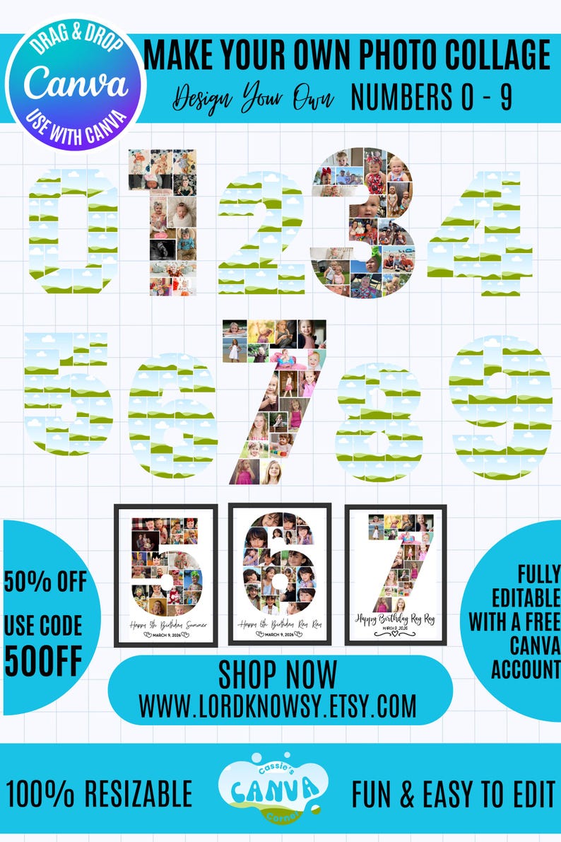 Canva Photo Collage Numbers 0-9: Editable Templates (digital Download ...