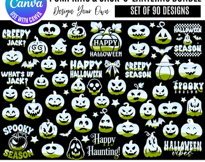Halloween Jack-o-Lantern Canva Bundle, Editable Pumpkin Templates, Halloween Canva Bundle, Canva Halloween pumpkin bundle, Halloween clipart