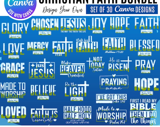 Christian Faith Canva Bundle, Bible Verse designs, Religious Christian, Editable Canva Templates: Canva Templates (Digital Download),