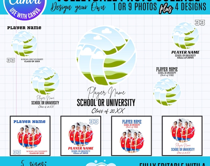 Canva Volleyball Photo Collage, Volleyball Template, Volleyball Collage Canva Frame Template, gift for volleyball player, volleyball frame