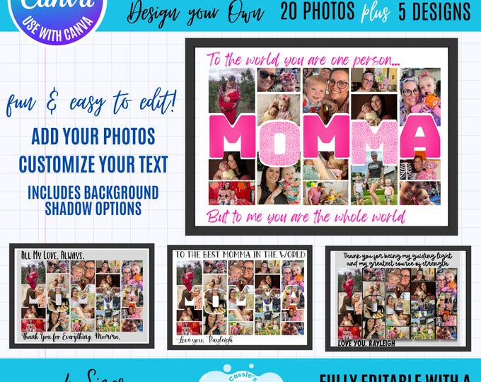 Canva Mom Photo Collage Template, Photo Grid Quote Design Mom, Mother's Day Gift, Printable or Digital Gift for Mom, Canva Photo collage mom