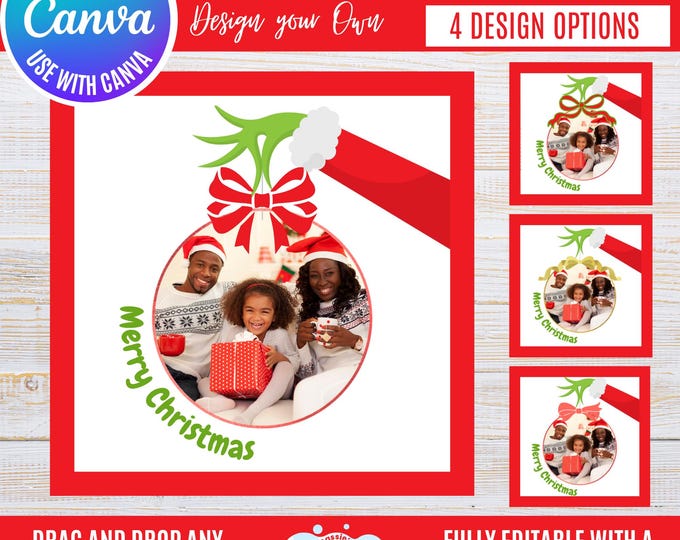 Christmas Photo Frame Canva Template, Grinchmas Design (Digital Download)