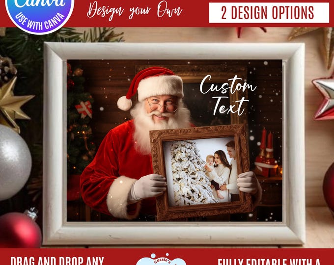 Santa Claus Picture Frame Canva Template, Canva Christmas Photo Placeholder, Holiday Photo Frame Design, Editable Santa Photo Template Canva