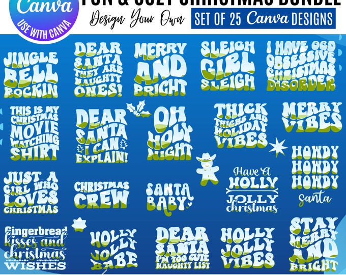 Cozy Christmas Canva Bundle: 25 Retro Holiday Designs (Digital Download)