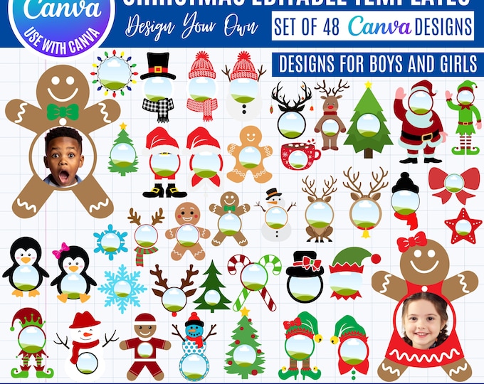 Christmas Photo Frames: 48 Canva Holiday Templates (Digital Download)