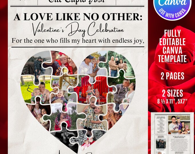 Personalized Valentine's Day Newspaper Template, Cupid Post (PDF Download, Canva Editable Design)