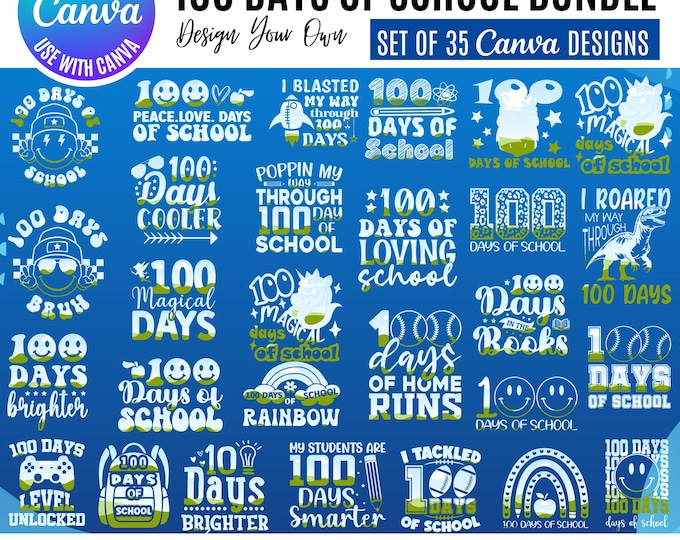 100 Days of School Canva Bundle, Teacher Student Graphics (Digital Download)