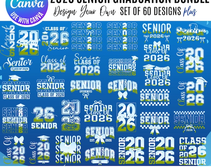 Senior Class of 2026 Canva Bundle, Canva Senior Templates, 2026 graduation designs, Drag & Drop senior, 2026 canva coquette templates