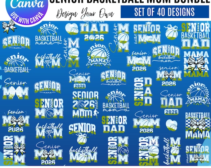 2026 Senior Basketball Mom Canva Bundle, Canva Mom Basketball Templates, Coquette Mama basketball canva, Canva coquette 2026 basketball fram