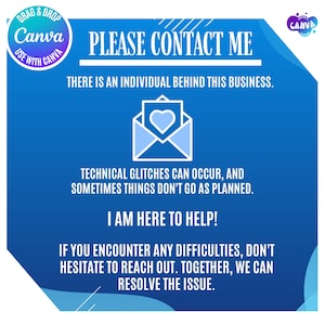 Puede incluir: Un gr&aacute;fico azul con el texto "PLEASE CONTACT ME" y "I AM HERE TO HELP!". Tambi&eacute;n incluye el texto "THERE IS AN INDIVIDUAL BEHIND THIS BUSINESS." y "IF YOU ENCOUNTER ANY DIFFICULTIES, DON'T HESITATE TO REACH OUT. TOGETHER, WE CAN RESOLVE THE ISSUE."