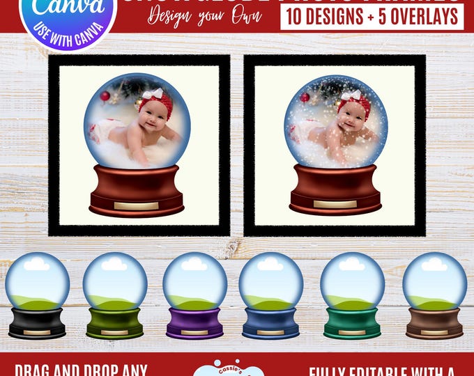 Canva Snow Globe Photo Frames, Winter Overlays (Digital Download)
