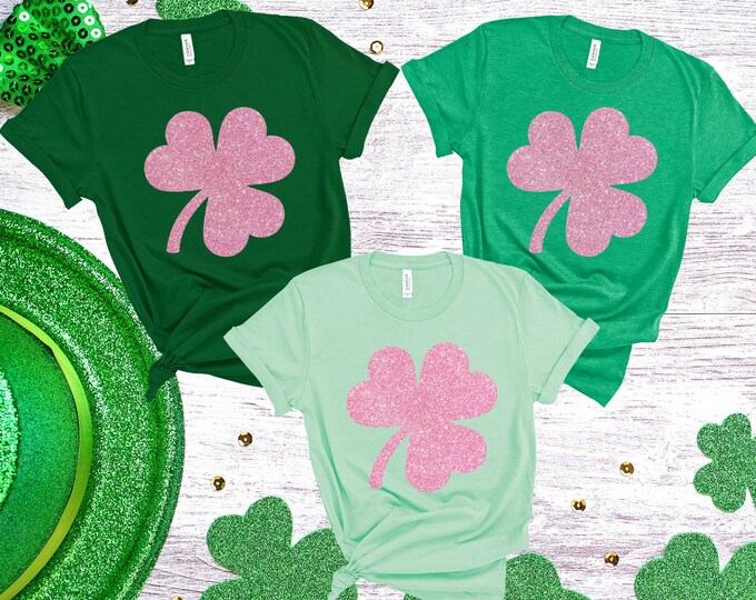 Glitter Shamrock TShirt, Pink Glitter Shirt, Toddler St Patricks Day Shirt for Women and Girl, Mommy and Me Outfits, Irish Gift Mom Daughter
