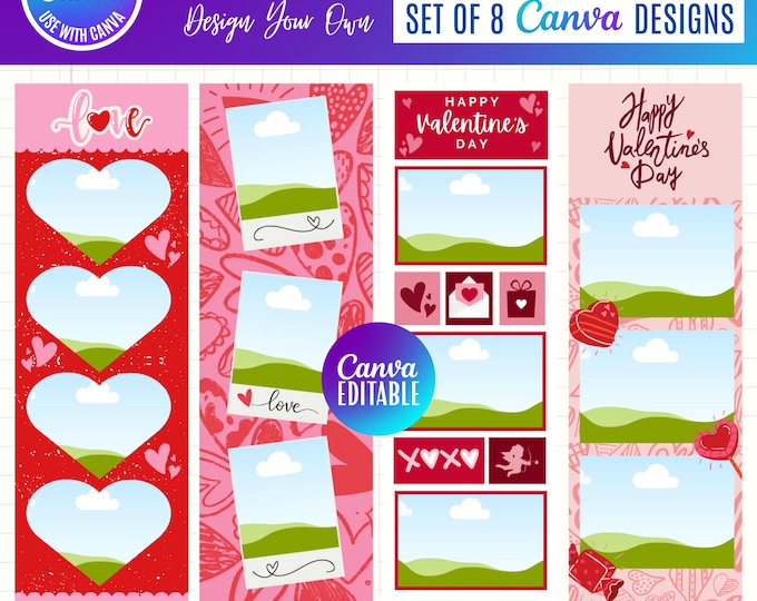Valentine Photo Booth Templates | Canva Editable Valentine’s Day Photo Booth Bundle | Cute Valentine Frames | Canva Valentine templates