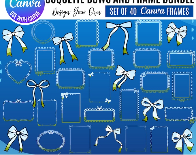 Canva Coquette Bows and Frames Bundle: Pink ribbon Templates (Digital Download), Coquette Canva Bows, Canva Frame Templates, Coquette frames