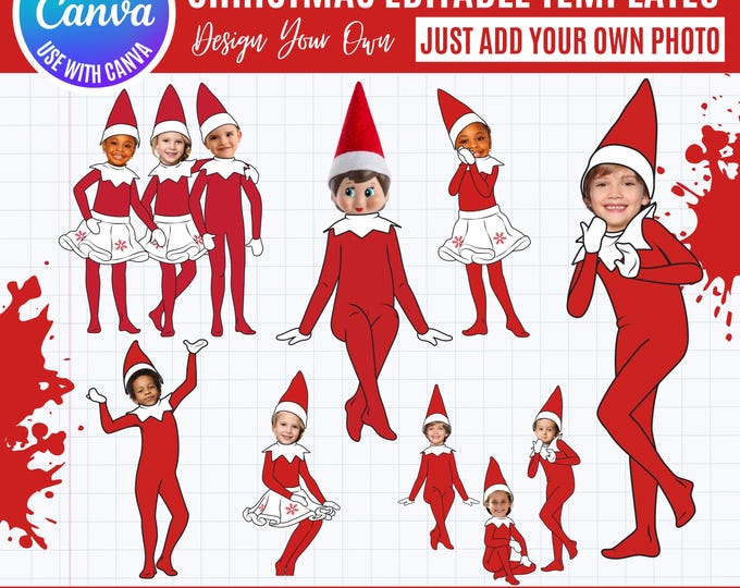 Christmas Elf Photo Frames: 10 Canva Holiday Elf Templates (Digital Download)