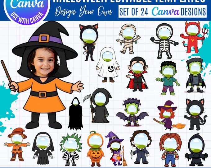 Halloween Costume Photo Frames: DIY Class Decor Canva Templates (Digital Download)