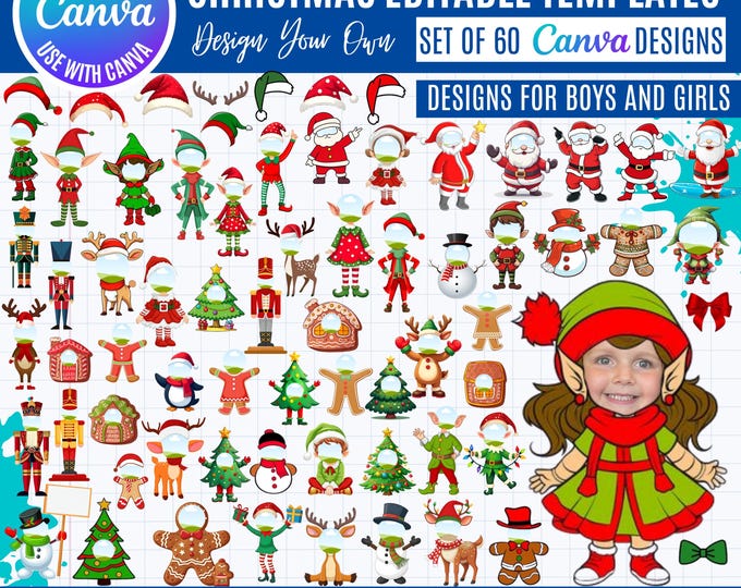 Christmas Photo Frames: 60 Canva Holiday Templates (Digital Download)