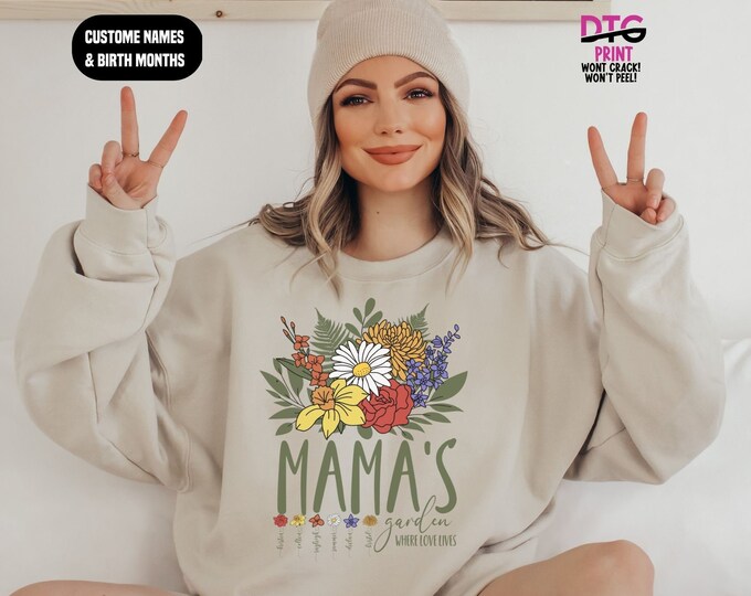 Custom Birth Month Shirt, Mama Shirt, Mother's Day Gift, Personalized Gift for Mom, Birth Flower Shirt, Mama Garden Gift, Mom Birthday gift