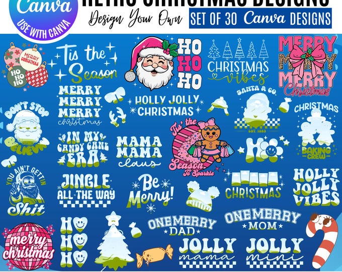 Retro Christmas Canva Designs: Vintage Holiday Graphics (Digital Download)