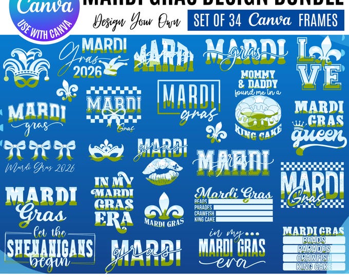 Mardi Gras Canva Designs Bundle, Carnival Graphics (Digital Download