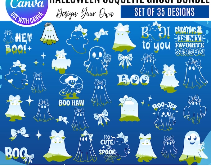 Canva Coquette Halloween Ghost Bundle, Coquette Canva, retro Canva Ghost Halloween Coquette, Halloween Designs, editable Halloween ghost