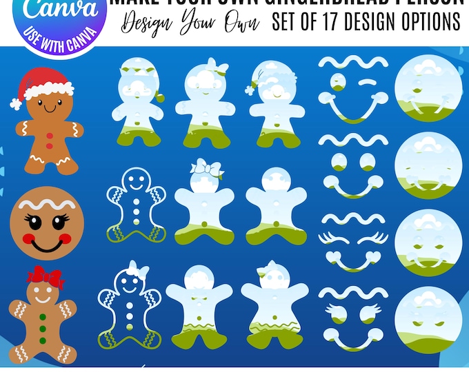 Make Your Own Gingerbread Person, Christmas Gingerbread Canva, Gingerbread People Clipart, Editable Gingerbread Design, Holiday Cookie Canva
